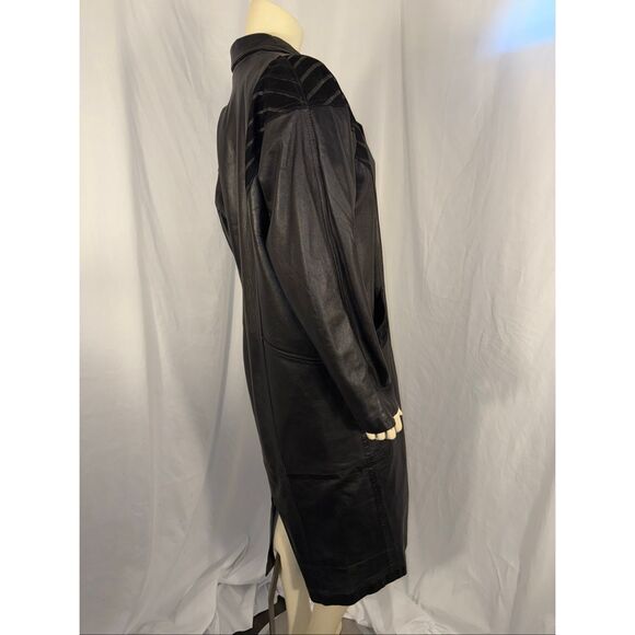 Vintage 1980s–1990s Excelled Genuine Leather Long Trench Coat – Black – Size S - Picture 8 of 16